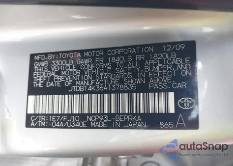 2010 Toyota Yaris z USA, uszkodzony, nr VIN JTDBT4K36A1378835